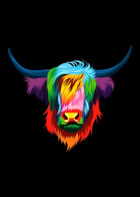 Highland Cow Head Colorful