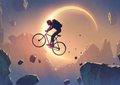 cyclist crossing cliff