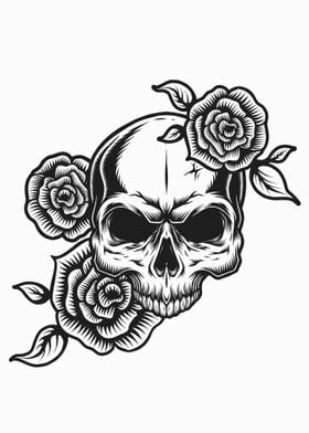 Vintage human skull tattoo