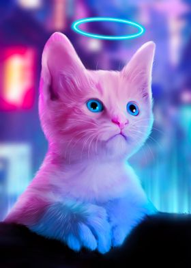 kitten cyberpunk neon