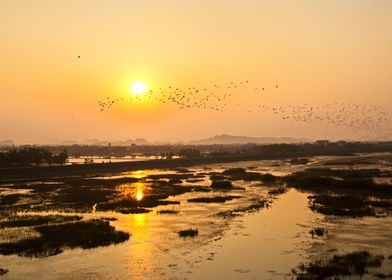 Sunset over lagoon