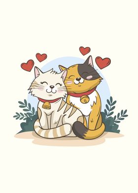 Cute couple with cats