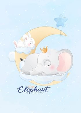 Cute elephant and bunny