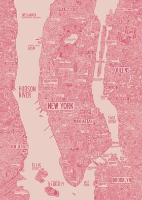 New York Map Red