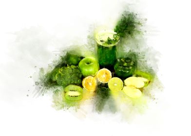 green fruit water color