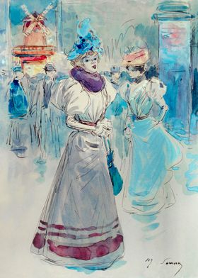 Elegant in a blue hat 1890