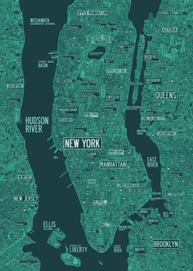 New York NYC map comic