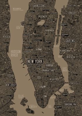 New York NYC map gold