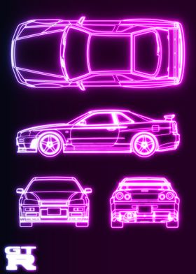 Skyline R34 NEON BLUEPRINT