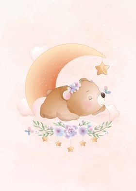 Bear sleeping on the moon