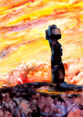 Easter Island sunset art