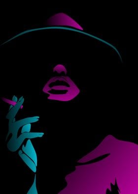 woman smoke in blue pink