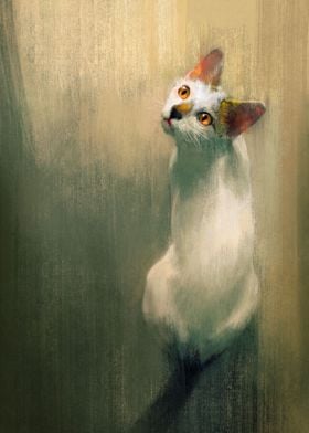 White Cat Oil Painting