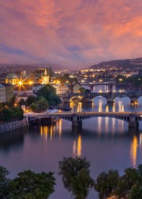 Vltava river Prague sunset