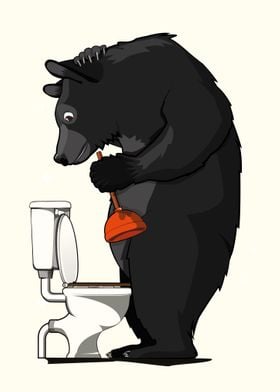 Black Bear Cleaning Toilet