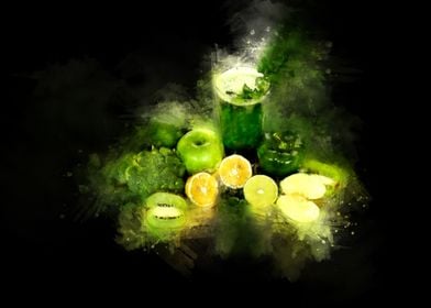 green fruit water color 