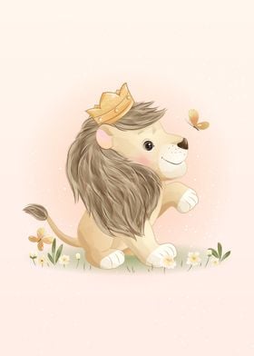 Cute Lion With butterfly