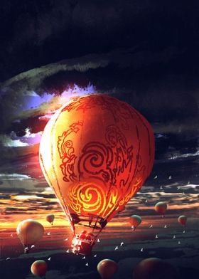 Hot air balloon glows