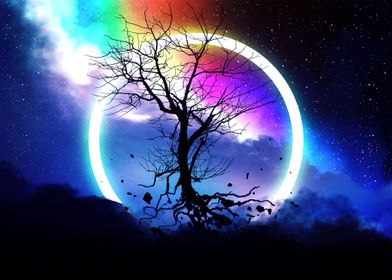 circle in colorfull sky