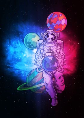 Astronaut With Planets 