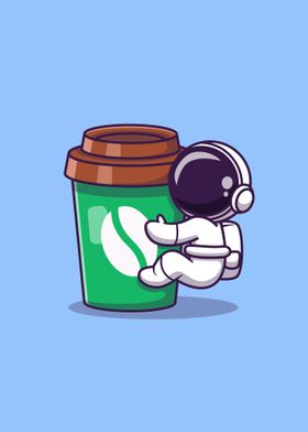 Cute astronaut with coffee