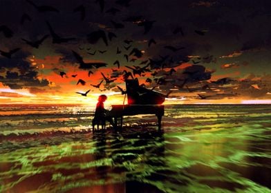 Piano in the sea of waves