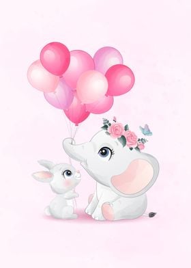 Cute Elephant and Bunny