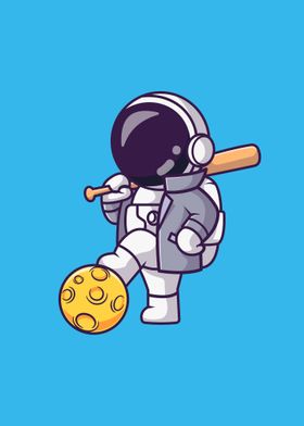 Astronaut playing baseball