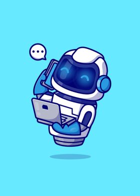 Cute robot holding phone