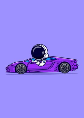 Cute astronaut driving car