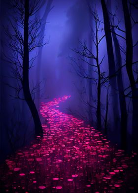 Roses path in the forest