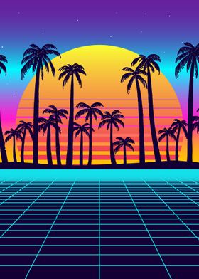 Vaporwave Beach Palm Trees