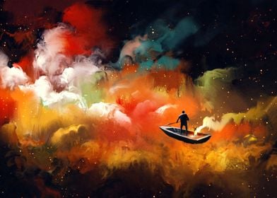 boat in colorful clouds