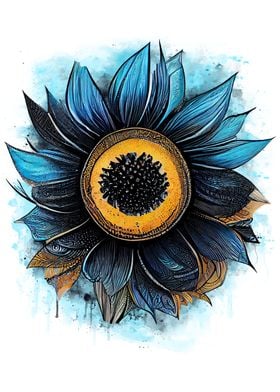 Blue Sunflower Painting