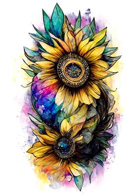 Watercolor Sunflower Art