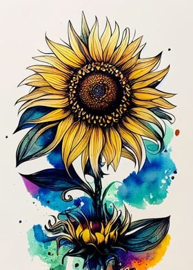 Watercolor Sunflower Art