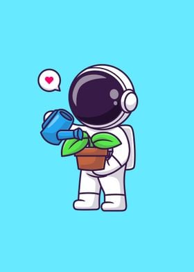 Astronaut watering plant