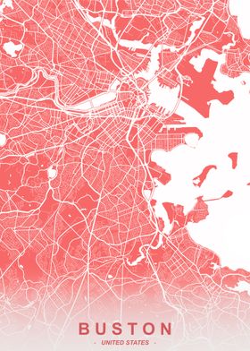 Boston City Map Coral