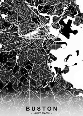 Boston City Map Noir