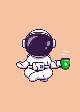 Astronaut yoga with coffee