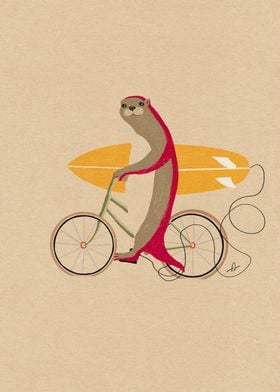 Surfing otter on a bike