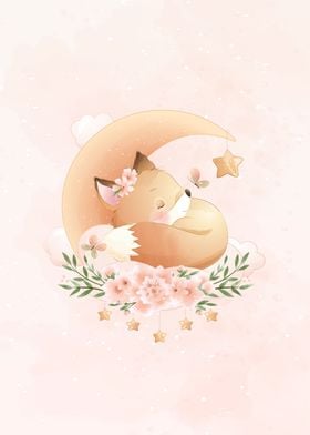 Cute Fox With moon