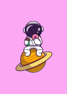 Astronaut eating doughnut