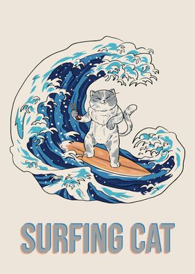 Japanese Wave Surfing Cat