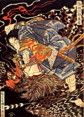 Ukiyo e Samurai Rooster