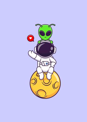 Cute astronaut with alien