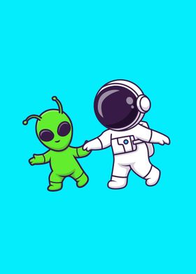 Cute astronaut and alien