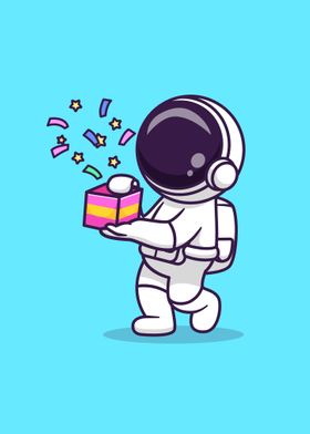 Astronaut holding gift box