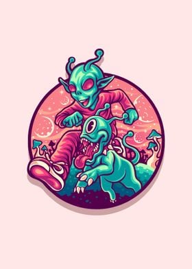 Happy alien and pet