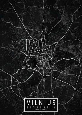 Vilnius City Map Dark